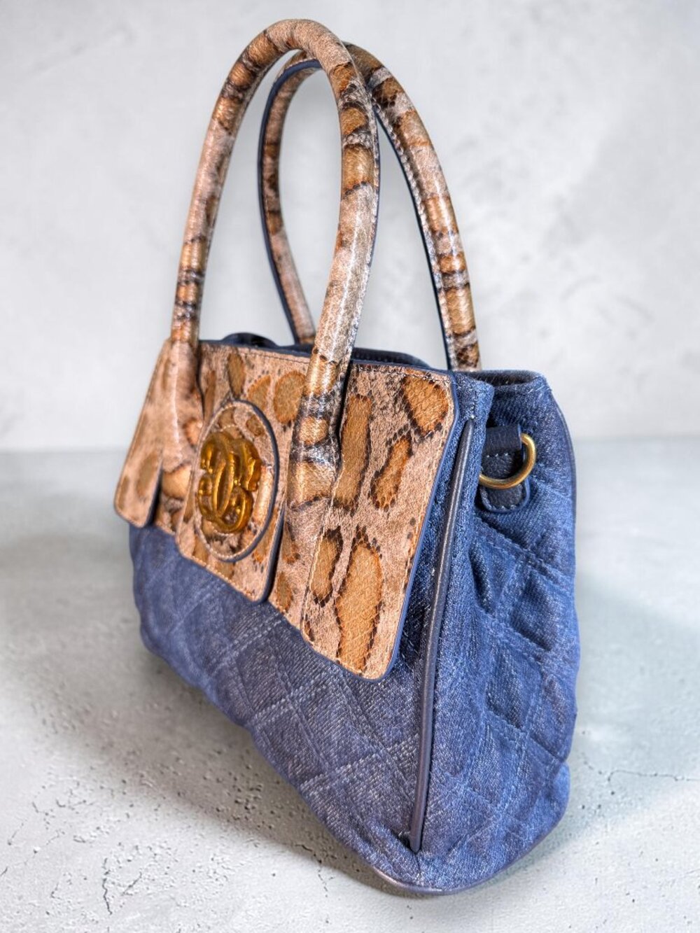 Sharif Legacy Denim and Snake Embossed Top Handle Crossbody - SAMPLE Bag - Picture 5 of 14